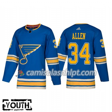 Camisola St. Louis Blues Jake Allen 34 Adidas 2018-2019 Alternate Authentic - Criança